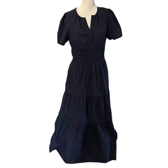 NWT Quince 100% Organic Cotton Poplin Tiered Maxi Dress Navy Blue - Picture 4 of 13